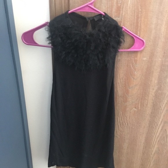Black Fur Neckline Top - Picture 1 of 3